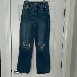 Forever 21 Blue Boot Cut Jeans with Distressed Knees
